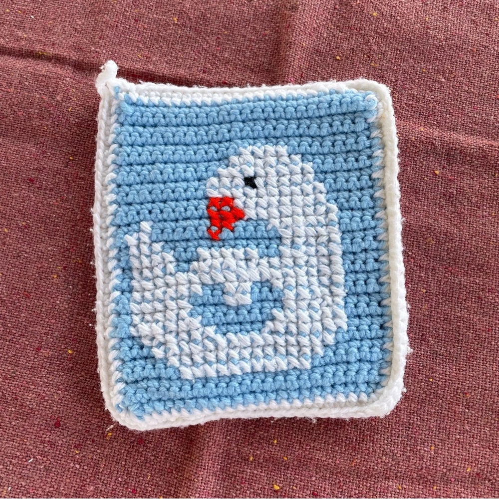 ♦️5/$15♦️Handmade | Vintage Yarn Knit Crochet Baby Blue Goose Pot Holder Hot Pad